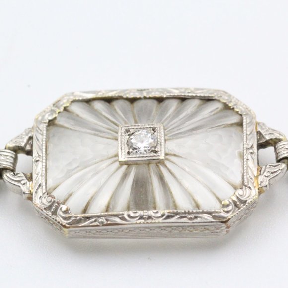 Antique Art Deco Platinum Diamond 14K Gold Frosted Rock Quartz Crystal Bracelet - Picture 2 of 16